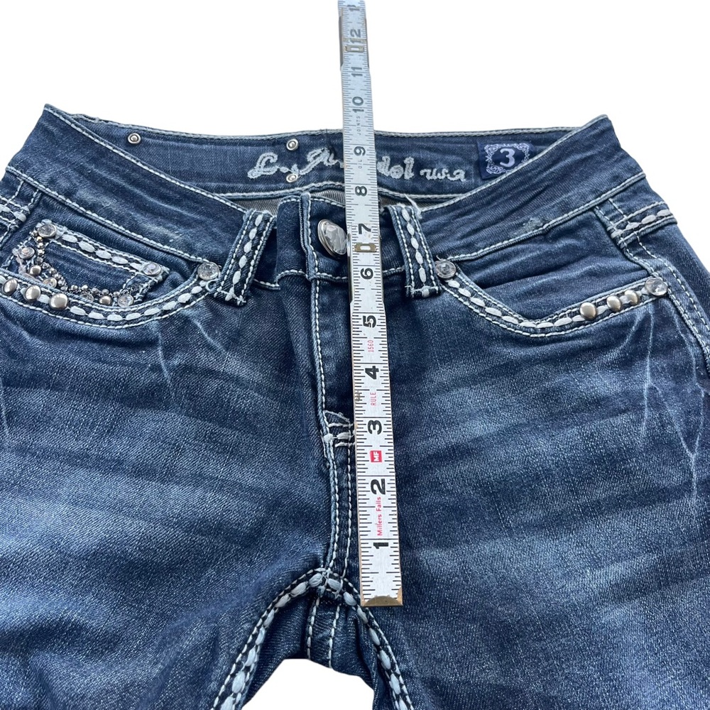 L.A. Idol USA Women’s 3 28W X 34L Dark Wash Studded Sparkle Detail Bootcut Jeans - Picture 9 of 13